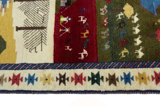 Close-up detail of 2000s Persian Gabbeh rug from Iran / Persia showing Wool weave