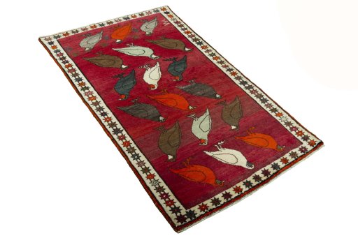 Close-up detail of 2000s Persian Gabbeh rug from Iran / Persia showing Wool weave