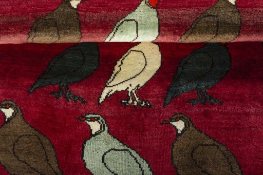 Full view of 2000s Persian Gabbeh rug from Iran / Persia, 197 × 115 cm in Red tones
