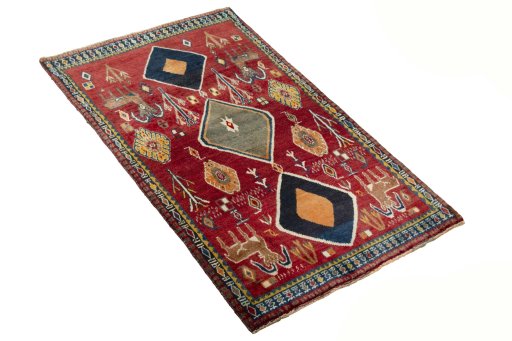 Close-up detail of 2000s Persian Gabbeh rug from Iran / Persia showing Wool weave