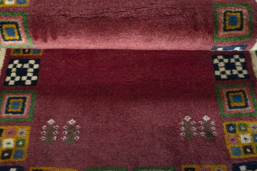 Full view of New Persian Gabbeh rug from Iran / Persia, 155 × 100 cm in Red tones