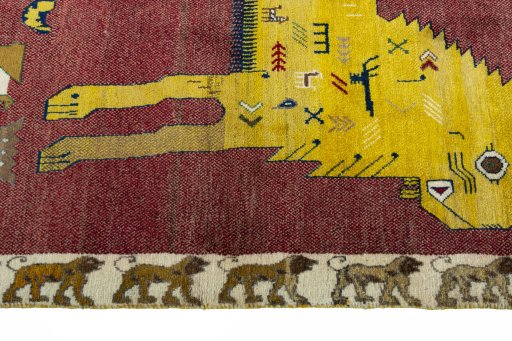 Close-up detail of 2000s Persian Gabbeh rug from Iran / Persia showing Wool weave
