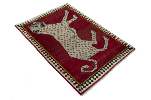 Close-up detail of 2000s Persian Gabbeh rug from Iran / Persia showing Wool weave