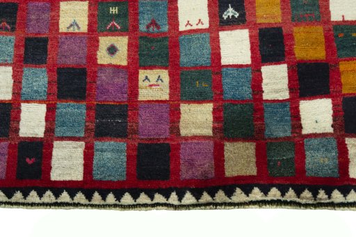 Central medallion detail of 2000s Persian Gabbeh rug from Iran / Persia