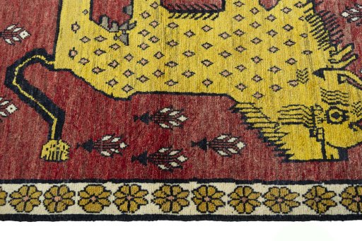 Close-up detail of 2000s Persian Gabbeh rug from Iran / Persia showing Wool weave