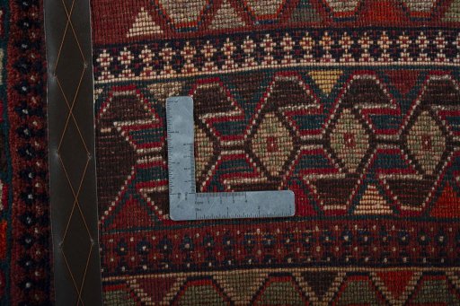 Close-up detail of 2000s Persian Gabbeh rug from Iran / Persia showing Wool weave