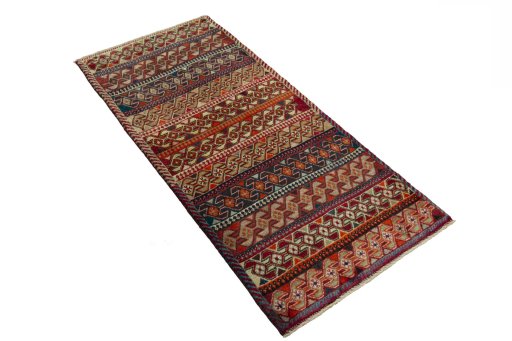 Close-up detail of 2000s Persian Gabbeh rug from Iran / Persia showing Wool weave