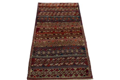 Surface texture of 2000s Persian Gabbeh rug with natural Wool and intricate pattern