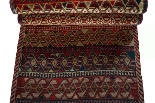 Full view of 2000s Persian Gabbeh rug from Iran / Persia, 169 × 80 cm in Multi Color tones