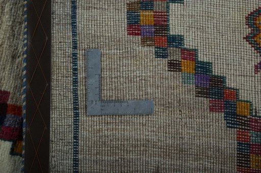 Close-up detail of 2000s Persian Gabbeh rug from Iran / Persia showing Wool weave