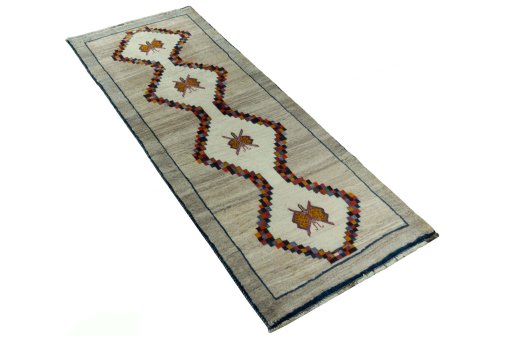 Close-up detail of 2000s Persian Gabbeh rug from Iran / Persia showing Wool weave