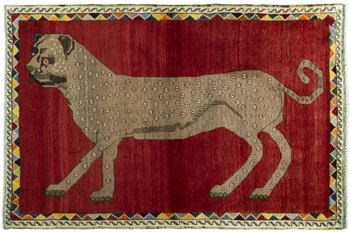 Full view of 2000s Persian Gabbeh rug from Iran / Persia, 162 × 109 cm in Red tones