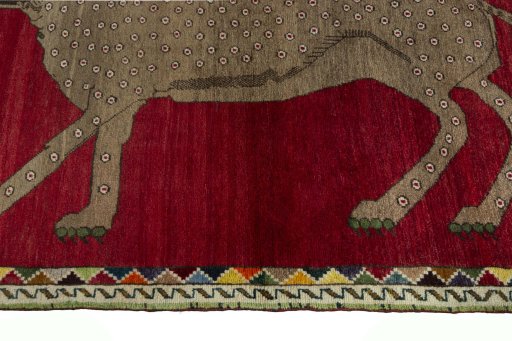 Close-up detail of 2000s Persian Gabbeh rug from Iran / Persia showing Wool weave