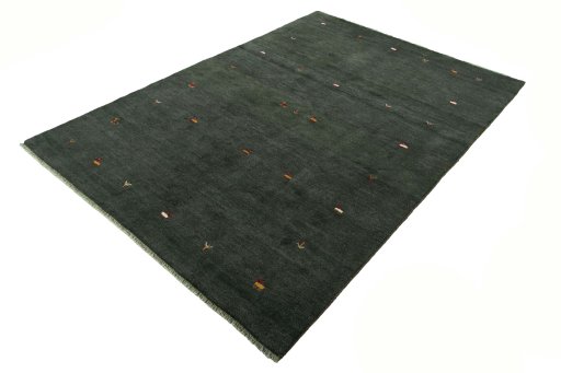 Corner detail of New Persian Gabbeh rug showing border pattern and Wool pile