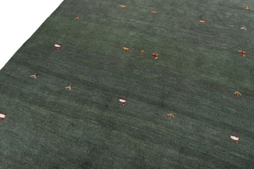 Backside of handmade New Persian Gabbeh rug showing knot structure and weave density