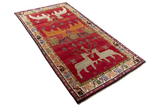 Close-up detail of 2000s Persian Gabbeh rug from Iran / Persia showing Wool weave