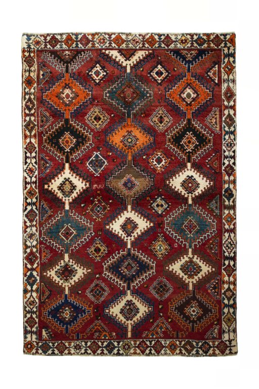 Full view of 2000s Persian Gabbeh rug from Iran / Persia, 197 × 130 cm in Red tones