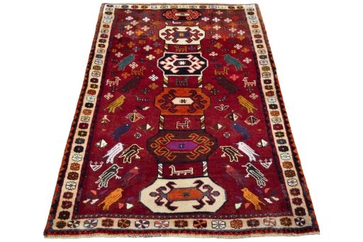Surface texture of 2000s Persian Gabbeh rug with natural Wool and intricate pattern
