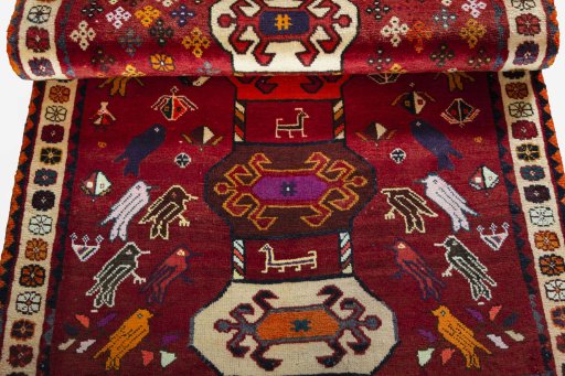 Close-up detail of 2000s Persian Gabbeh rug from Iran / Persia showing Wool weave