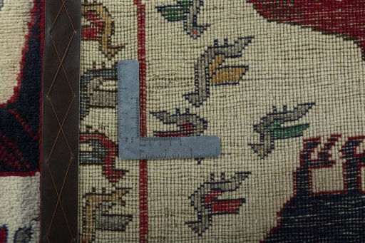Close-up detail of 2000s Persian Gabbeh rug from Iran / Persia showing Wool weave