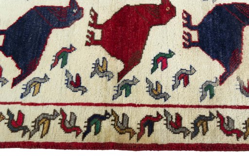 Close-up detail of 2000s Persian Gabbeh rug from Iran / Persia showing Wool weave
