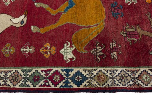 Close-up detail of 2000s Persian Gabbeh rug from Iran / Persia showing Wool weave