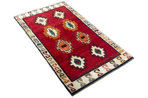 Close-up detail of 2000s Persian Gabbeh rug from Iran / Persia showing Wool weave