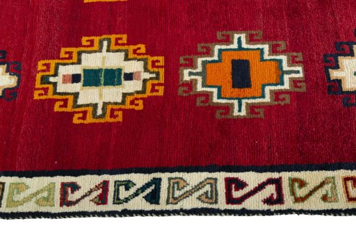 Close-up detail of 2000s Persian Gabbeh rug from Iran / Persia showing Wool weave