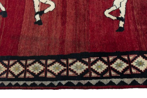Close-up detail of 2000s Persian Gabbeh rug from Iran / Persia showing Wool weave