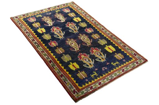 Close-up detail of 2000s Persian Gabbeh rug from Iran / Persia showing Wool weave