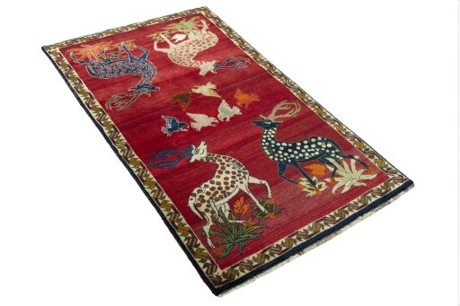 Close-up detail of 2000s Persian Gabbeh rug from Iran / Persia showing Wool weave