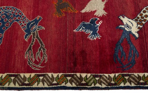 Close-up detail of 2000s Persian Gabbeh rug from Iran / Persia showing Wool weave