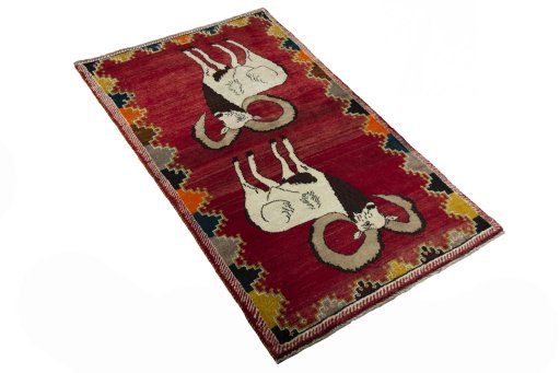 Close-up detail of 2000s Persian Gabbeh rug from Iran / Persia showing Wool weave