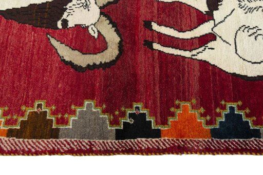 Close-up detail of 2000s Persian Gabbeh rug from Iran / Persia showing Wool weave