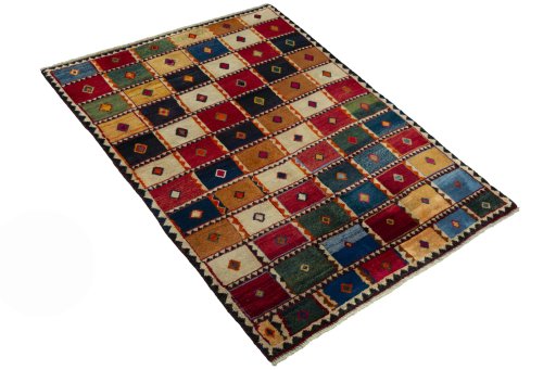 Close-up detail of 2000s Persian Gabbeh rug from Iran / Persia showing Wool weave