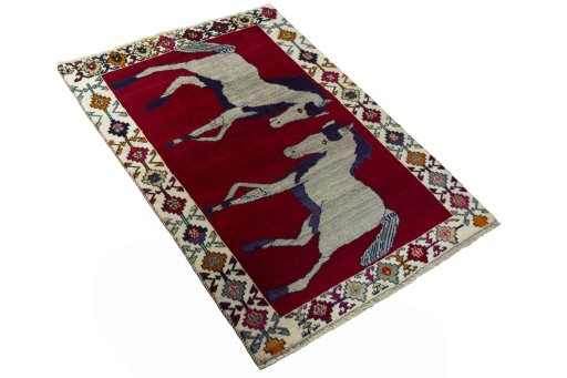 Close-up detail of 2000s Persian Gabbeh rug from Iran / Persia showing Wool weave