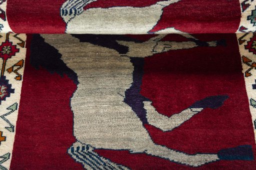 Full view of 2000s Persian Gabbeh rug from Iran / Persia, 150 × 105 cm in Red tones