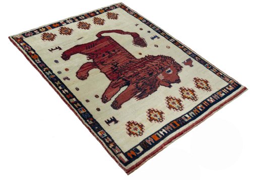 Close-up detail of 2000s Persian Gabbeh rug from Iran / Persia showing Wool weave
