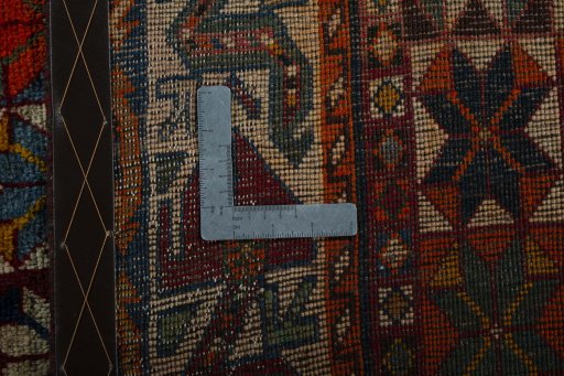 Close-up detail of 1970s Persian Gabbeh rug from Iran / Persia showing Wool weave