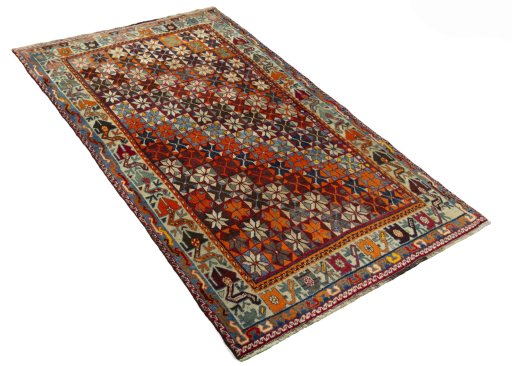 Close-up detail of 1970s Persian Gabbeh rug from Iran / Persia showing Wool weave