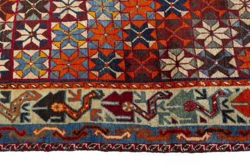 Close-up detail of 1970s Persian Gabbeh rug from Iran / Persia showing Wool weave
