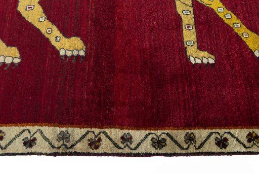 Close-up detail of 2000s Persian Gabbeh rug from Iran / Persia showing Wool weave