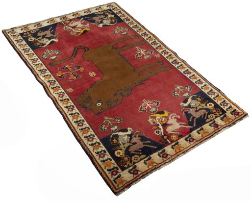 Close-up detail of 2000s Persian Gabbeh rug from Iran / Persia showing Wool weave