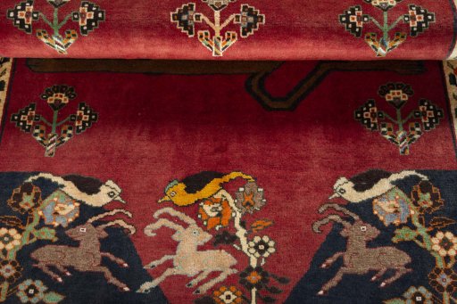Full view of 2000s Persian Gabbeh rug from Iran / Persia, 195 × 130 cm in Red tones