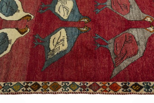 Close-up detail of 2000s Persian Gabbeh rug from Iran / Persia showing Wool weave