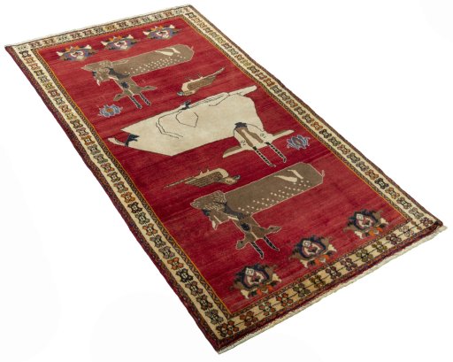 Close-up detail of 2000s Persian Gabbeh rug from Iran / Persia showing Wool weave