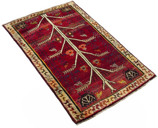 Close-up detail of 2000s Persian Gabbeh rug from Iran / Persia showing Wool weave