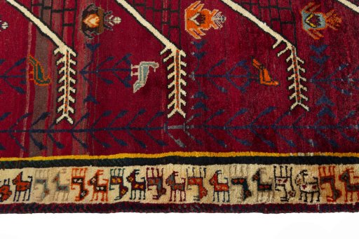 Close-up detail of 2000s Persian Gabbeh rug from Iran / Persia showing Wool weave