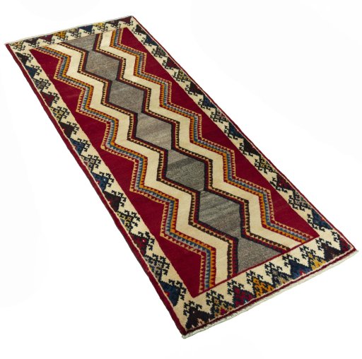 Close-up detail of 2000s Persian Gabbeh rug from Iran / Persia showing Wool weave