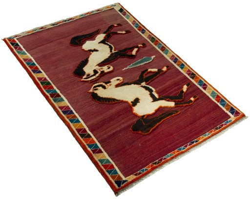 Close-up detail of 2000s Persian Gabbeh rug from Iran / Persia showing Wool weave